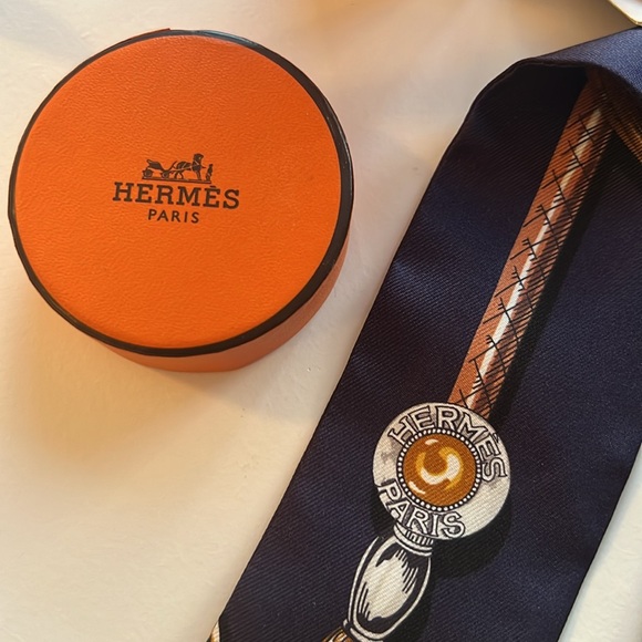 Hermes Twilly Navy and Gold Silk mini Scarf - Picture 7 of 7